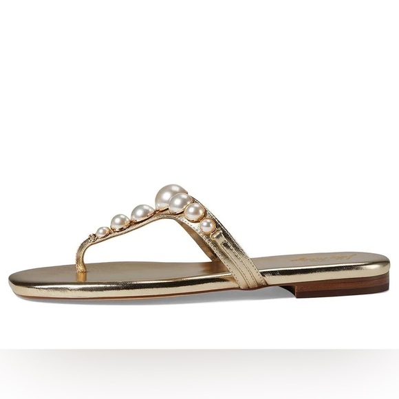 Lilly Pulitzer Cloe Gold Sandals with Pearl Embellishments - Picture 3 of 7